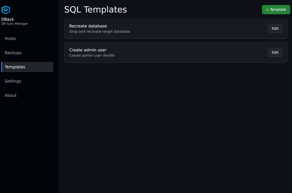 DBack SQL Templates — reusable scripts with placeholders